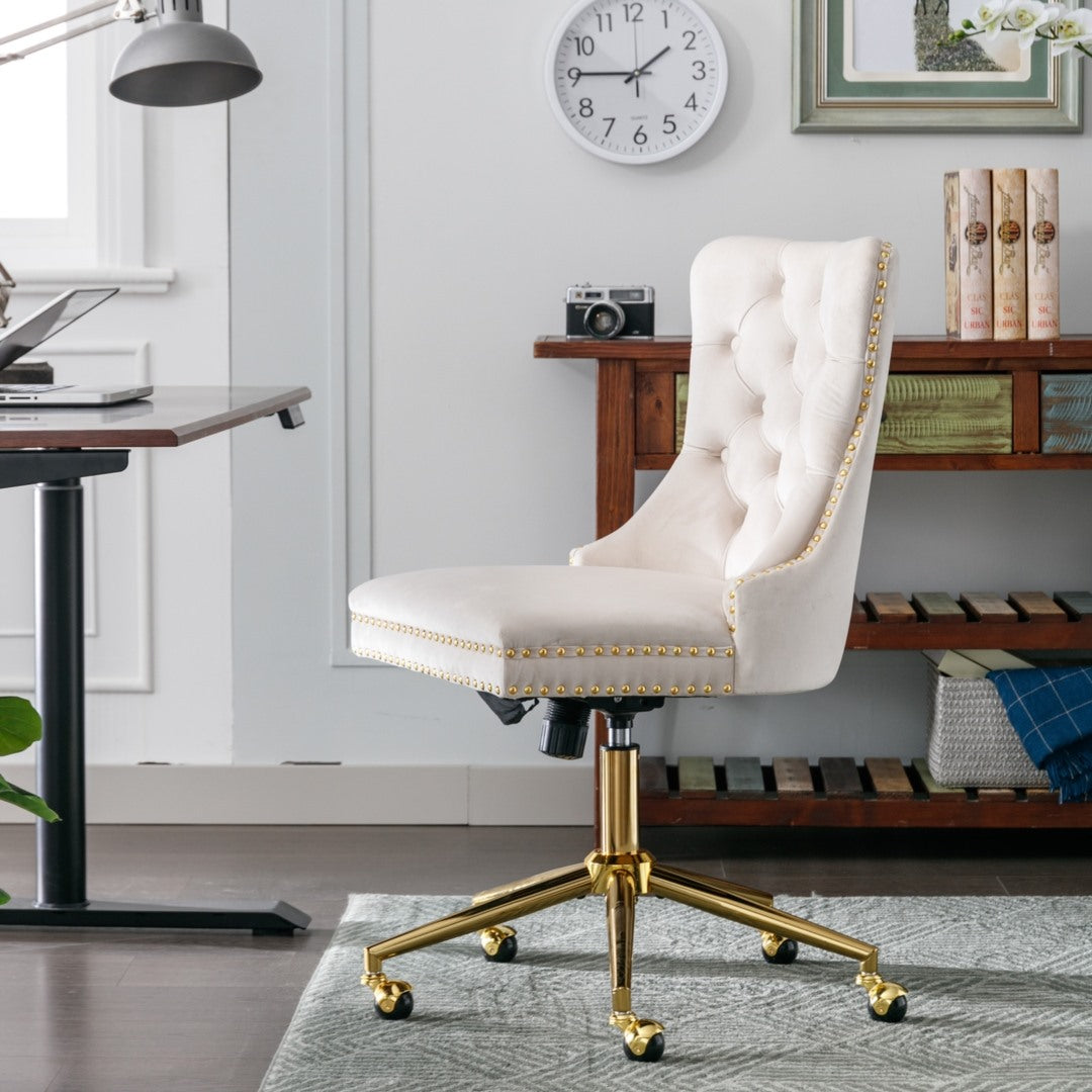 Velvet Home Office Chair- Beige - Cosy Abode