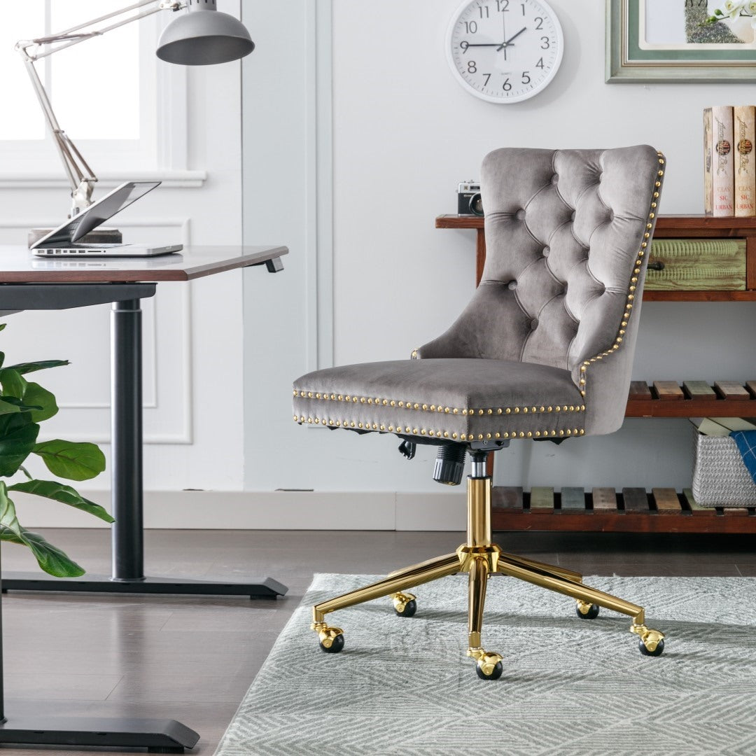 Velvet Home Office Chair- Grey - Cosy Abode