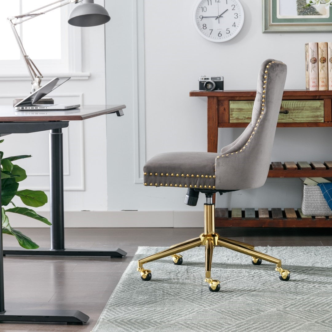 Velvet Home Office Chair- Grey - Cosy Abode