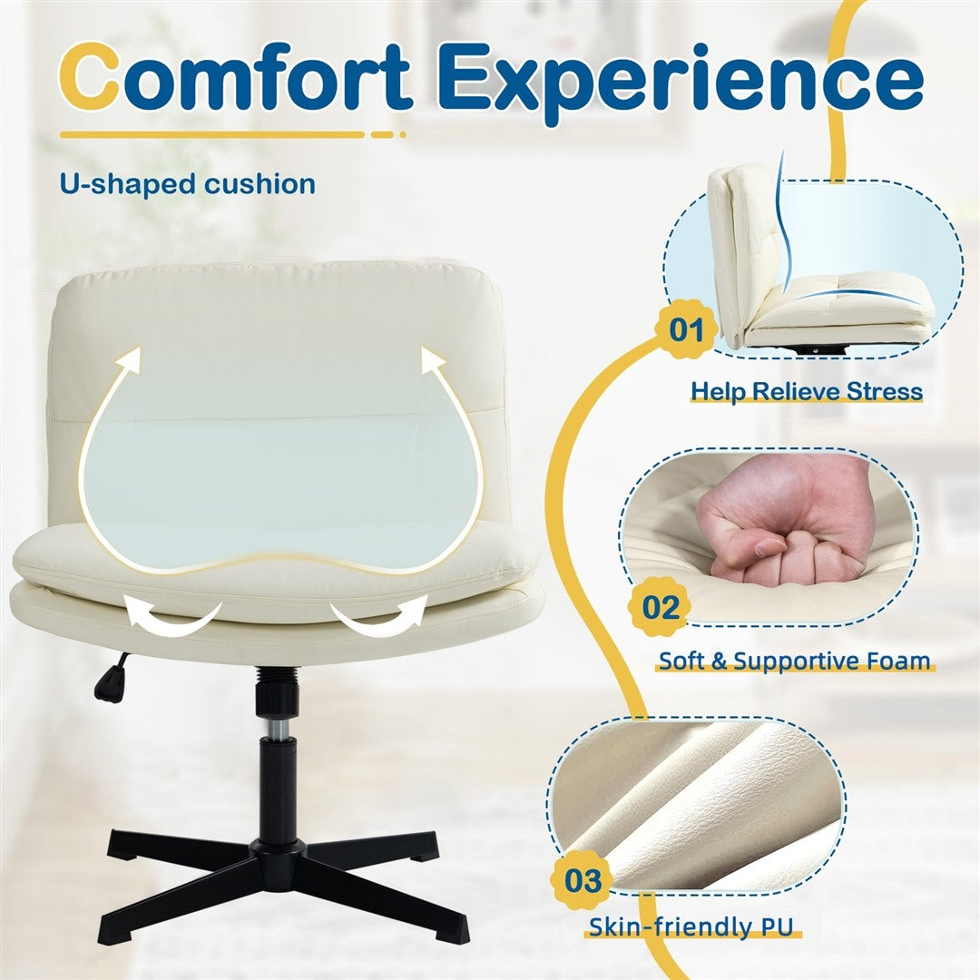 Faux Leather Home Office Chair -Beige - Cosy Abode