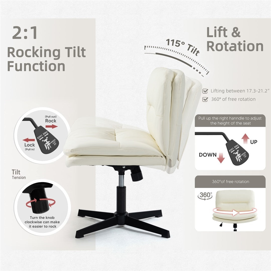 Faux Leather Home Office Chair -Beige - Cosy Abode