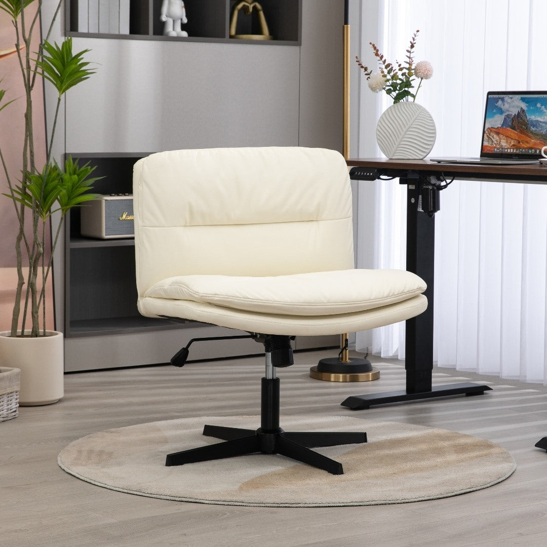 Faux Leather Home Office Chair -Beige - Cosy Abode