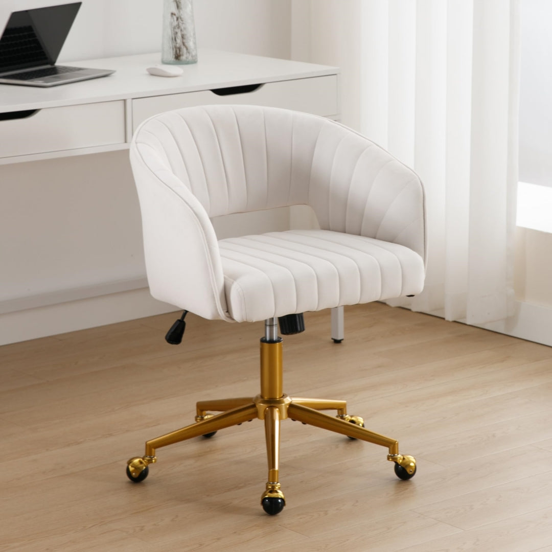 Velvet Home Office Chair- Beige - Cosy Abode