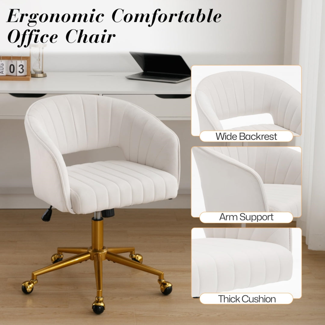 Velvet Home Office Chair- Beige - Cosy Abode