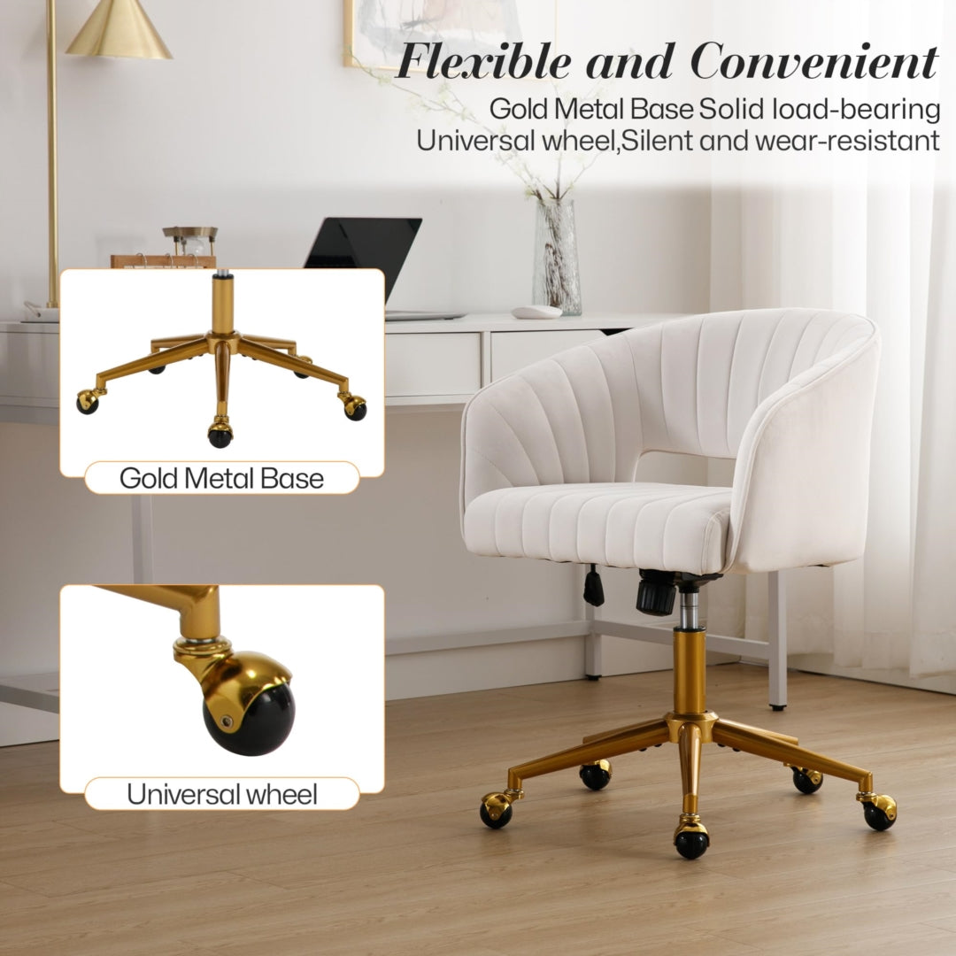 Velvet Home Office Chair- Beige - Cosy Abode