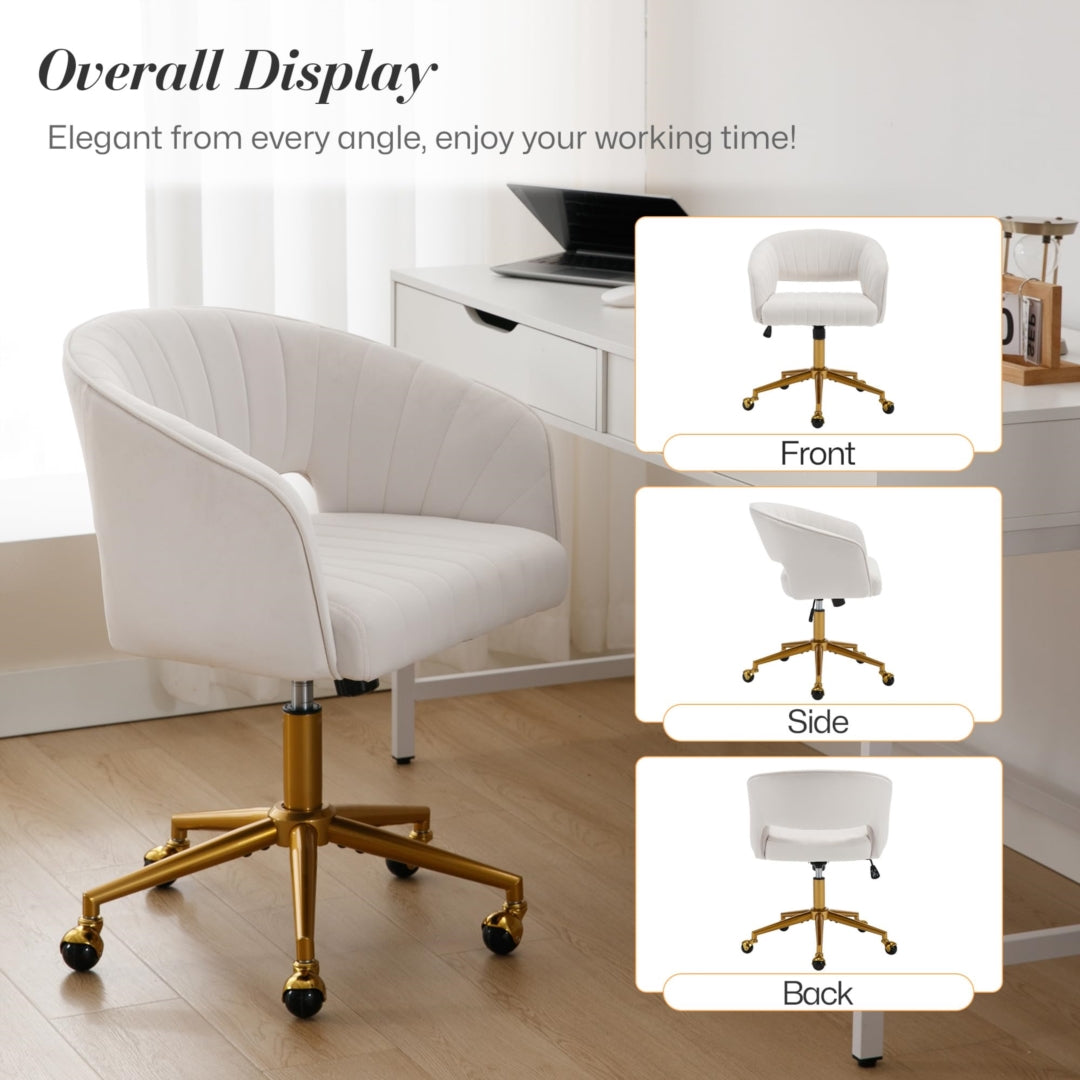 Velvet Home Office Chair- Beige - Cosy Abode