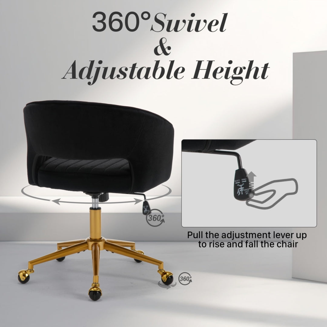 Velvet Home Office Chair- Black - Cosy Abode