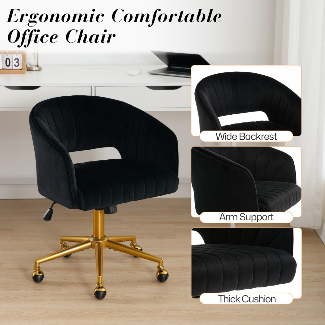 Velvet Home Office Chair- Black - Cosy Abode