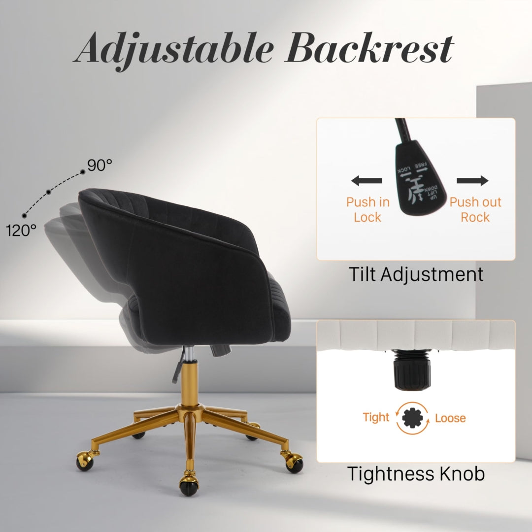 Velvet Home Office Chair- Black - Cosy Abode