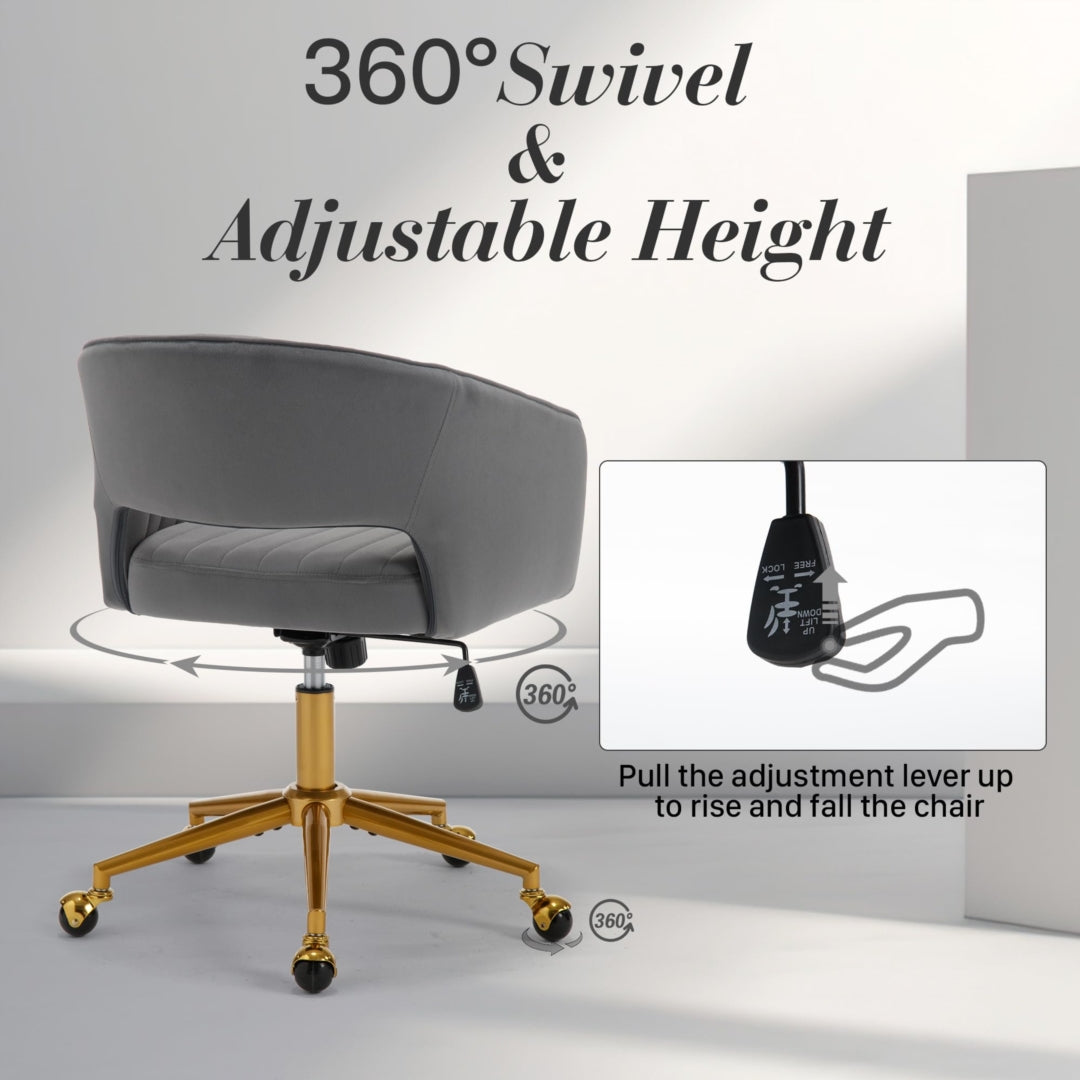 Velvet Home Office Chair- Grey - Cosy Abode