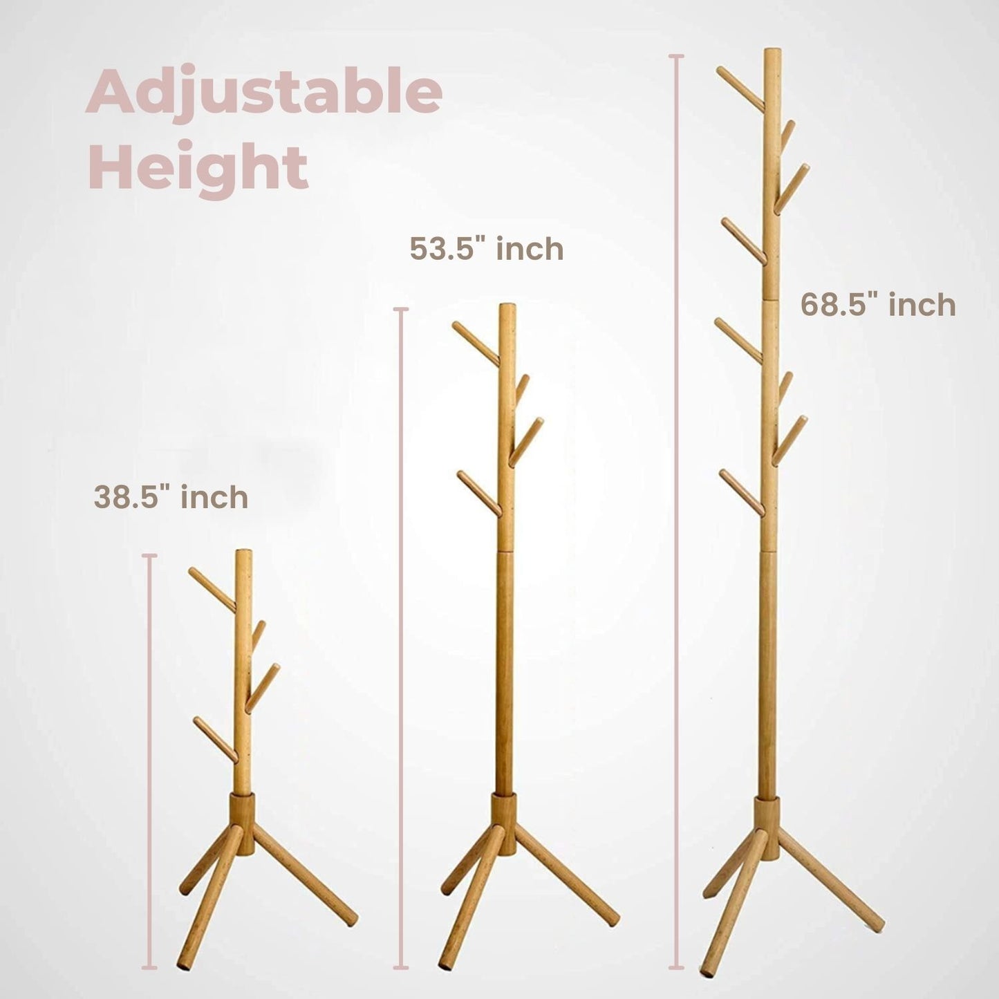 EKKIO 8 Hook Wood Coat Rack Stand (Wooden) - Cosy Abode