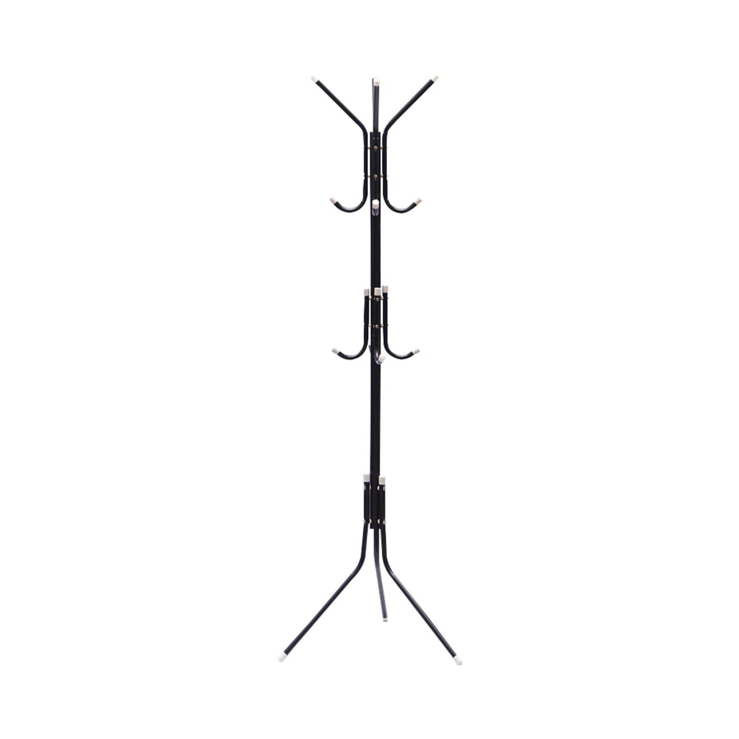 EKKIO 12 Hook Metal Coat Rack Stand with 3-Tier Hat Hanger (Black) - Cosy Abode
