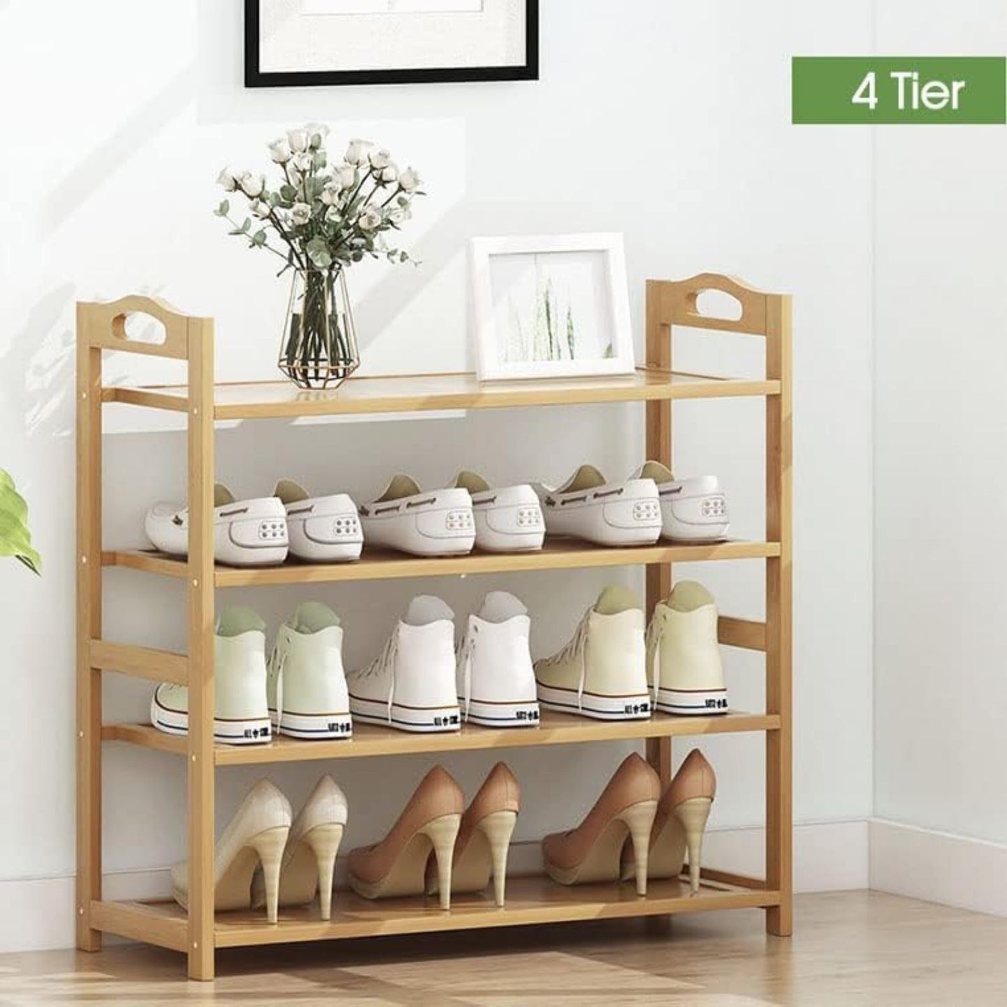 EKKIO 4 Tier Bamboo Shoe Rack Storage Organizer Stand Shelves - Cosy Abode