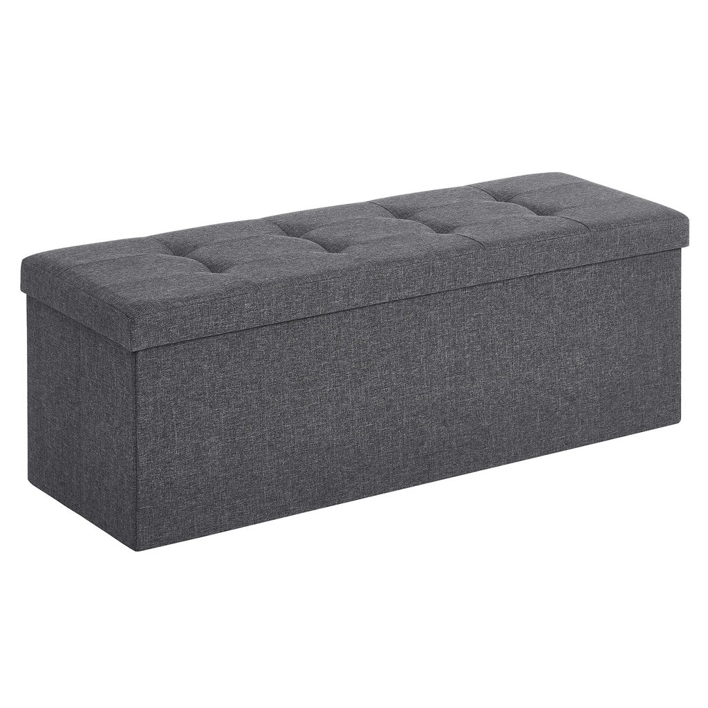SONGMICS 110cm Folding Storage Ottoman Bench Foot Rest Stool Dark Gray - Cosy Abode