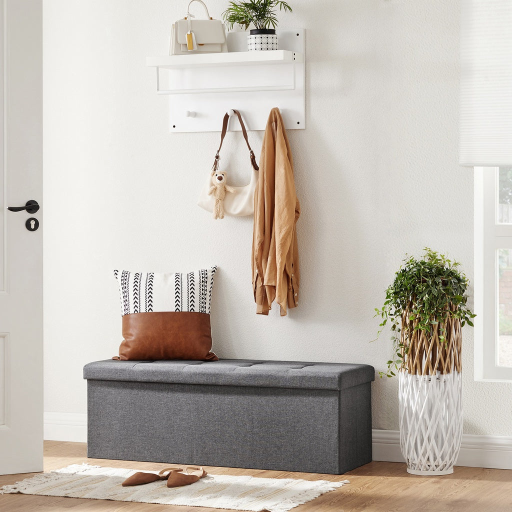 SONGMICS 110cm Folding Storage Ottoman Bench Foot Rest Stool Dark Gray - Cosy Abode