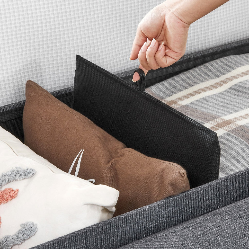 SONGMICS 110cm Folding Storage Ottoman Bench Foot Rest Stool Dark Gray - Cosy Abode