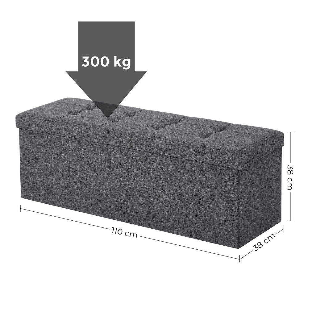 SONGMICS 110cm Folding Storage Ottoman Bench Foot Rest Stool Dark Gray - Cosy Abode