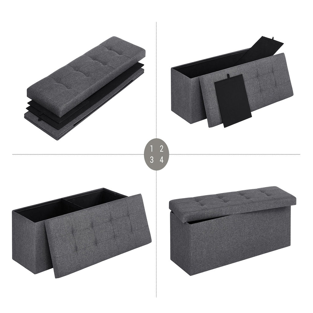 SONGMICS 110cm Folding Storage Ottoman Bench Foot Rest Stool Dark Gray - Cosy Abode