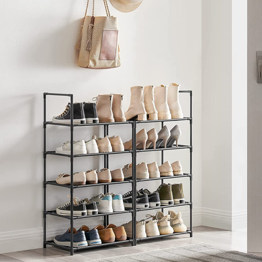 SONGMICS 10 Tier Metal Shoe Rack Non-Woven Fabric Shelves Black - Cosy Abode