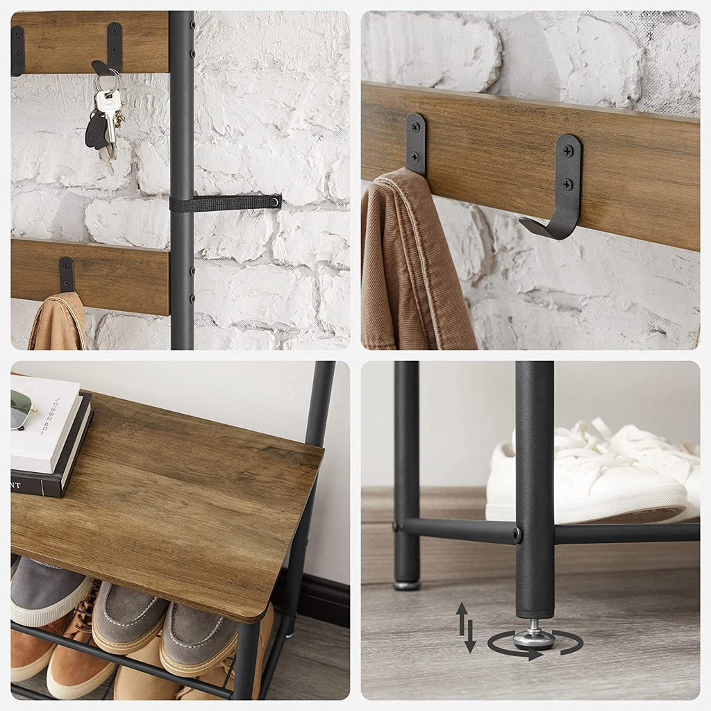 VASAGLE Coat Stand with Shoe Racks Walnut Brown/Black - Cosy Abode