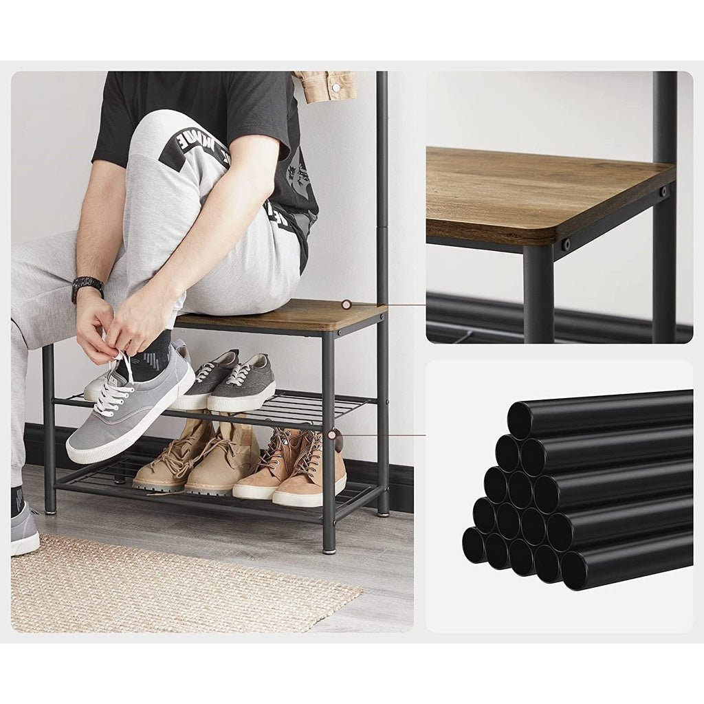 VASAGLE Coat Stand with Shoe Racks Walnut Brown/Black - Cosy Abode
