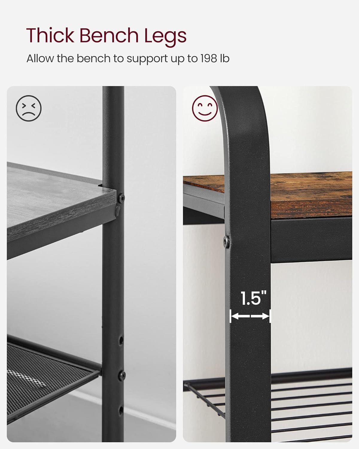 VASAGLE 4-in-1 Coat Rack with Shoe Bench and 9 Removable Hooks Rustic Brown and Black - Cosy Abode