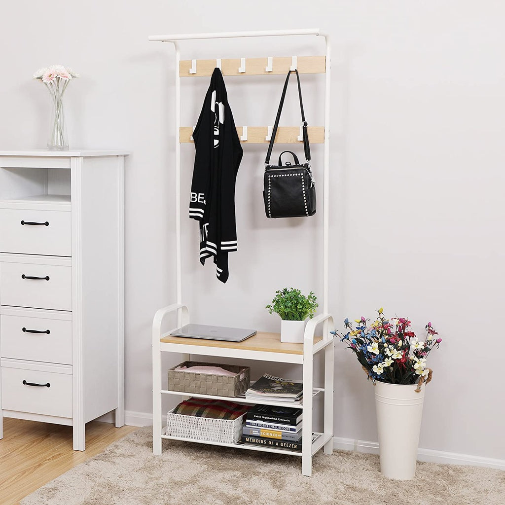 VASAGLE Coat Rack Stand 175cm White - Cosy Abode