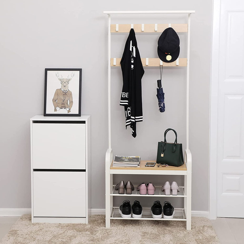 VASAGLE Coat Rack Stand 175cm White - Cosy Abode