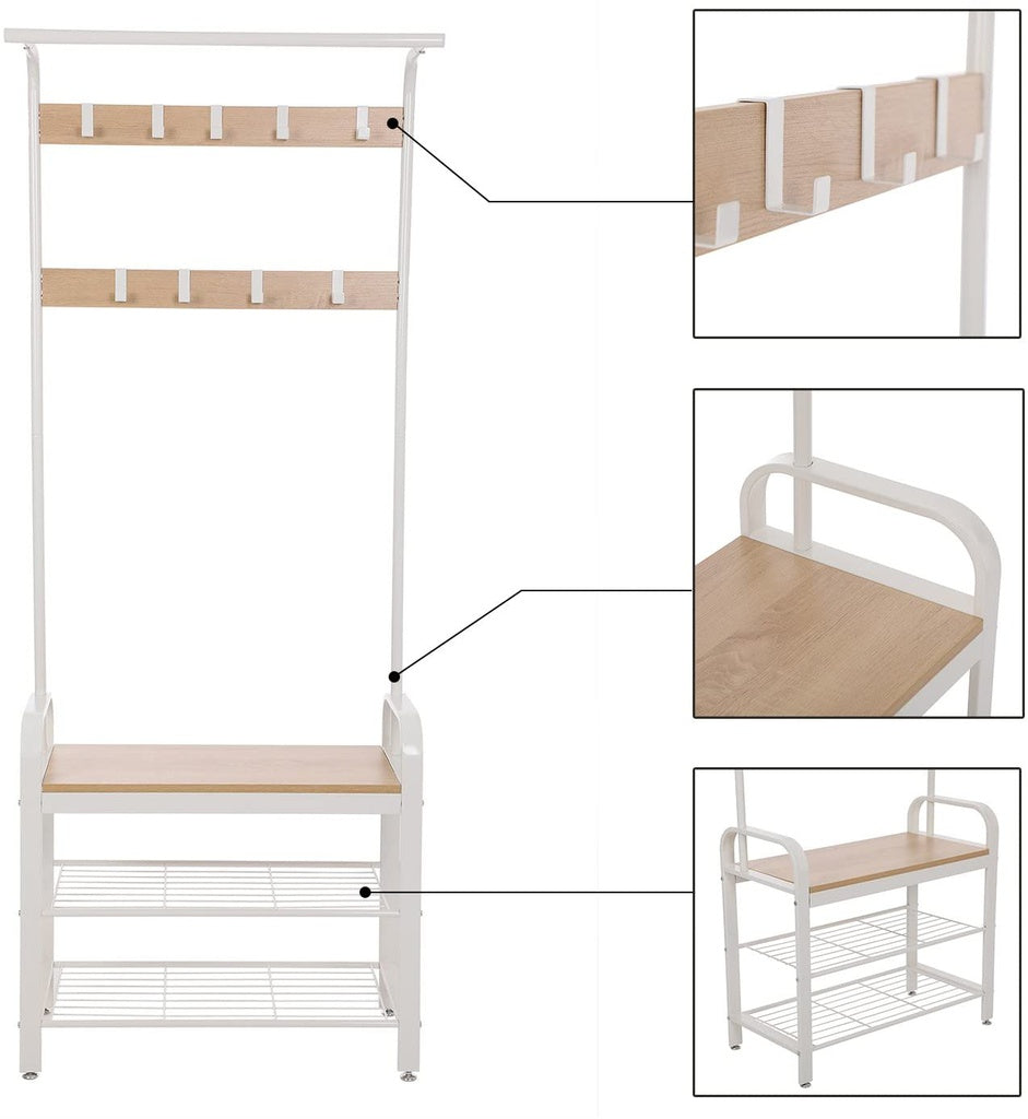 VASAGLE Coat Rack Stand 175cm White - Cosy Abode