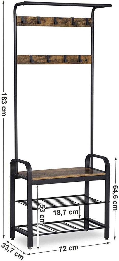 VASAGLE Coat Rack Stand Height 183 cm Rustic Brown and Black - Cosy Abode