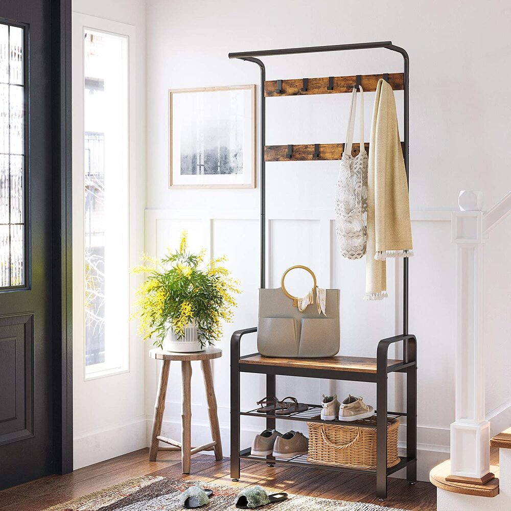 VASAGLE Coat Rack Stand Height 183 cm Rustic Brown and Black - Cosy Abode