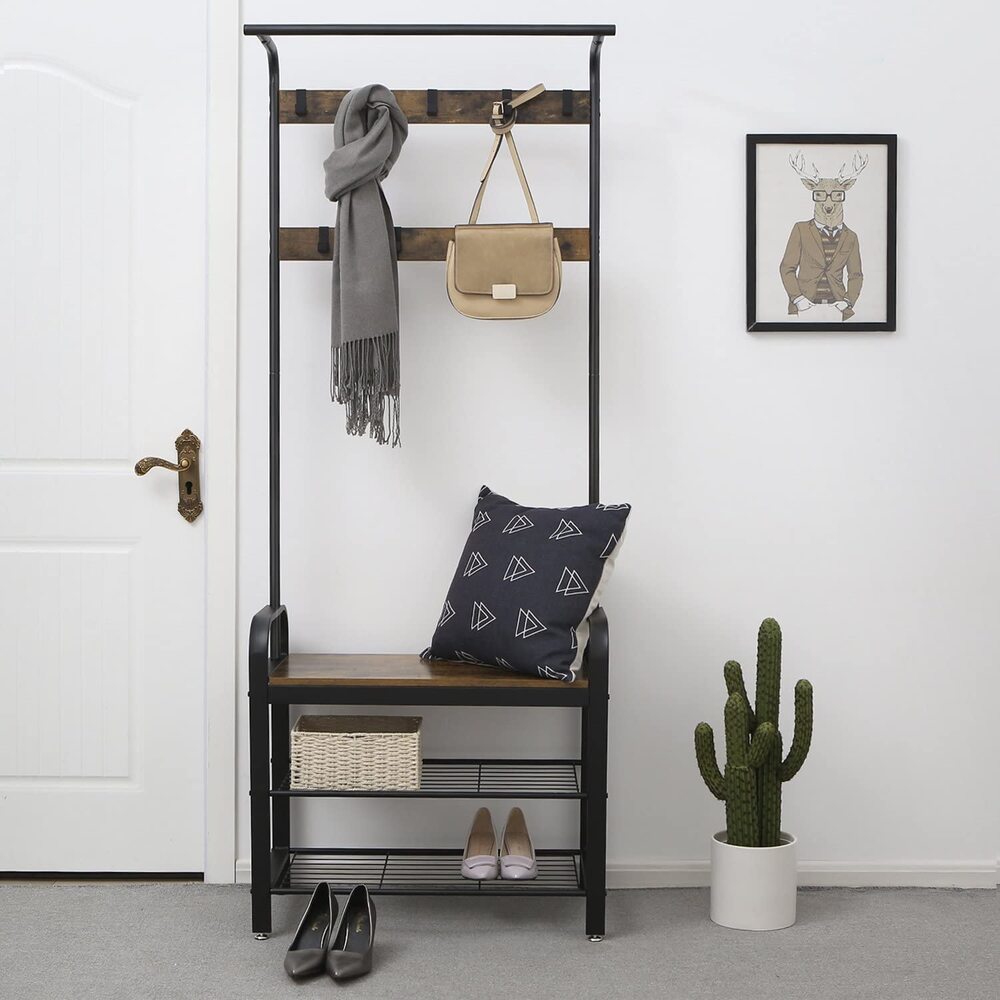 VASAGLE Coat Rack Stand Height 183 cm Rustic Brown and Black - Cosy Abode