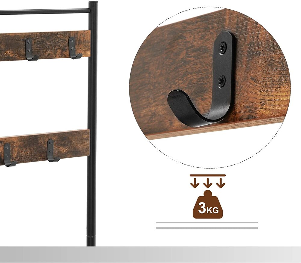 VASAGLE Coat Rack Stand Height 175 cm Rustic Brown - Cosy Abode