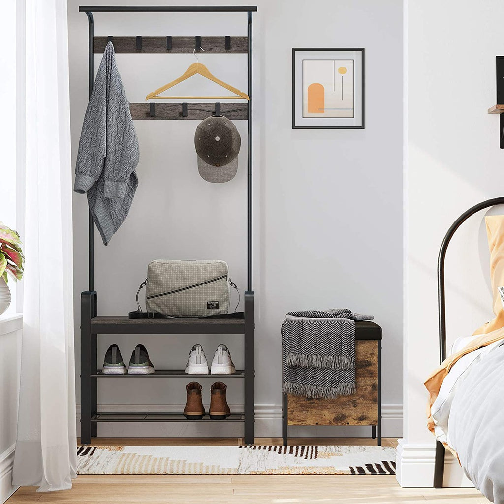 VASAGLE Coat Rack Stand Height 183 cm Hazelnut Brown and Black - Cosy Abode