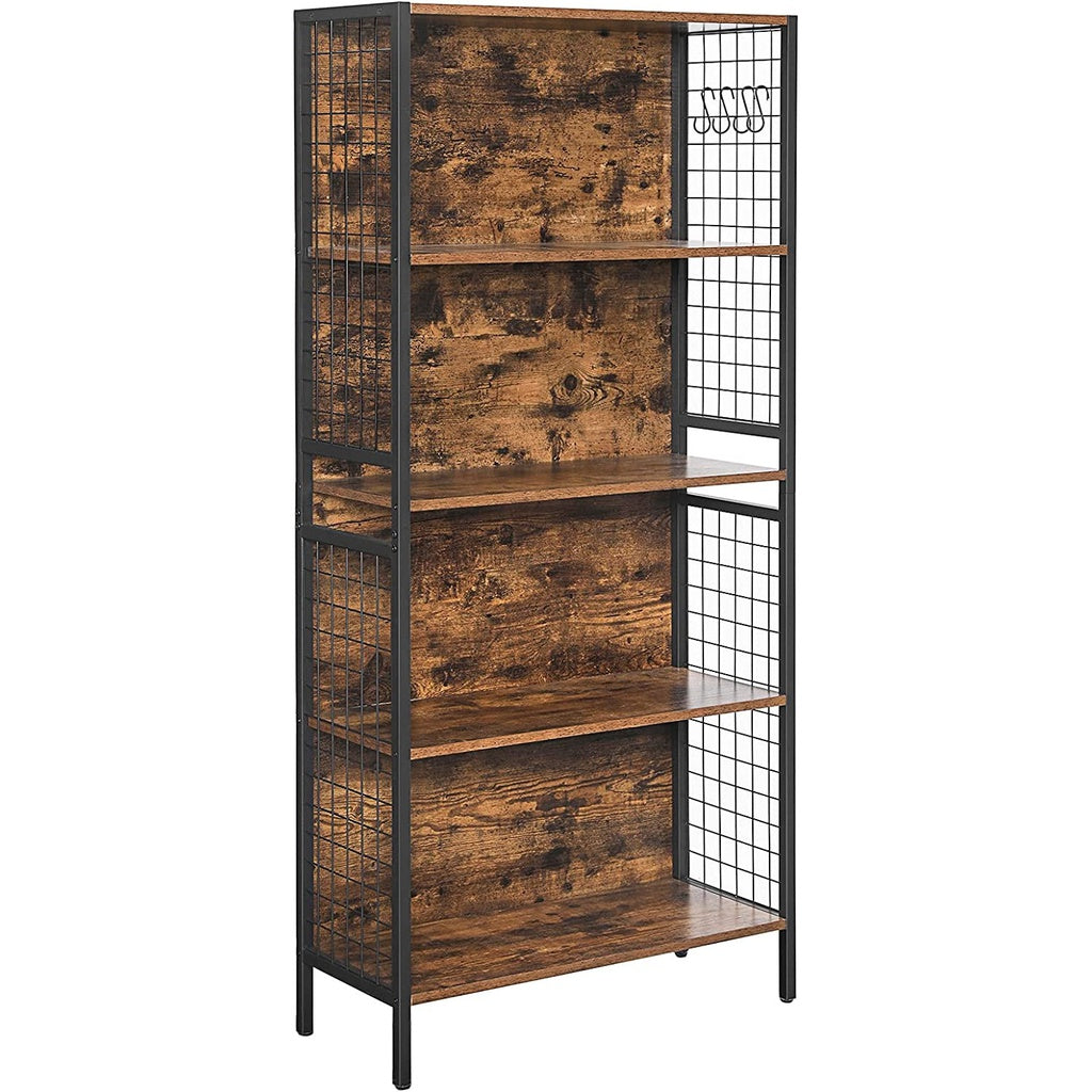 VASAGLE 4 Tiers Bookcase Office Storage Shelf Rustic Brown and Black - Cosy Abode