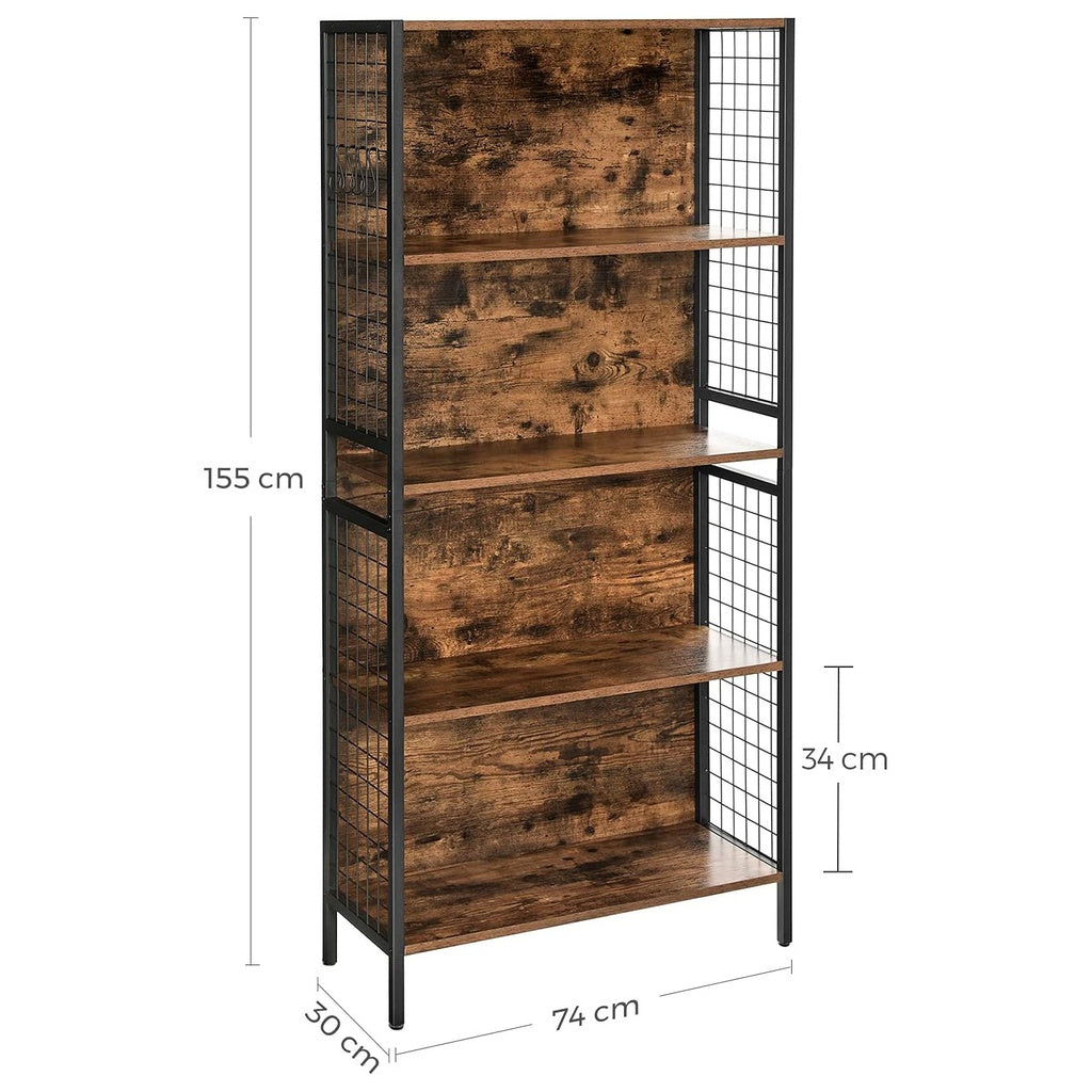 VASAGLE 4 Tiers Bookcase Office Storage Shelf Rustic Brown and Black - Cosy Abode