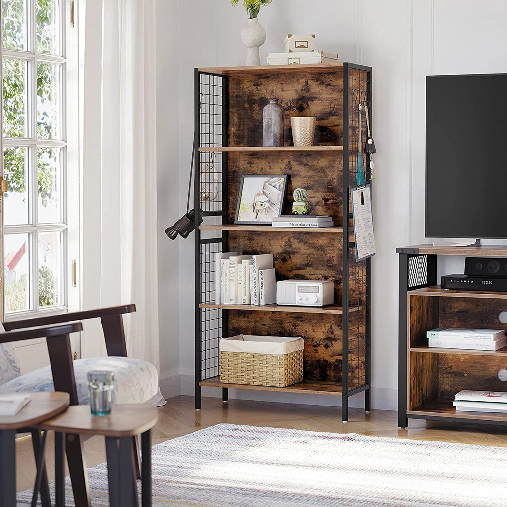 VASAGLE 4 Tiers Bookcase Office Storage Shelf Rustic Brown and Black - Cosy Abode