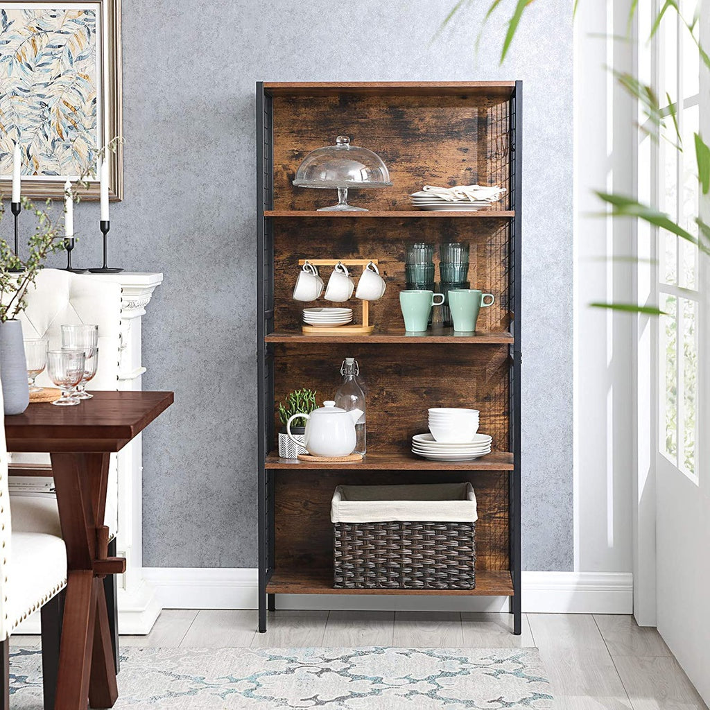 VASAGLE 4 Tiers Bookcase Office Storage Shelf Rustic Brown and Black - Cosy Abode