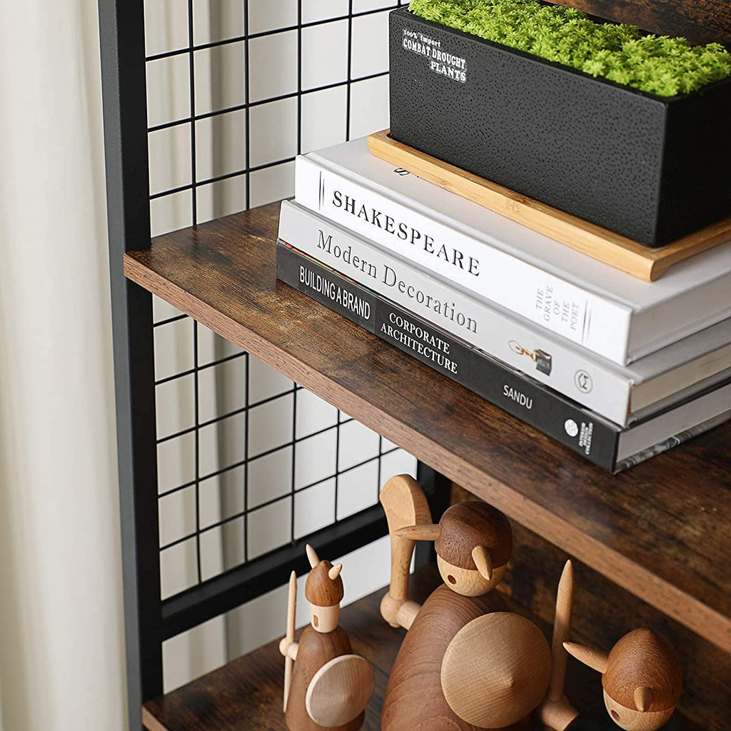 VASAGLE 4 Tiers Bookcase Office Storage Shelf Rustic Brown and Black - Cosy Abode
