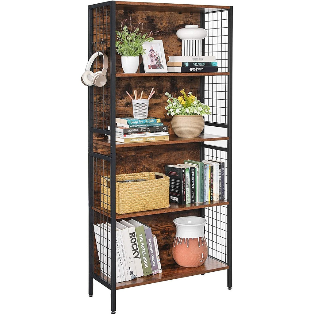 VASAGLE 4 Tiers Bookcase Office Storage Shelf Rustic Brown and Black - Cosy Abode
