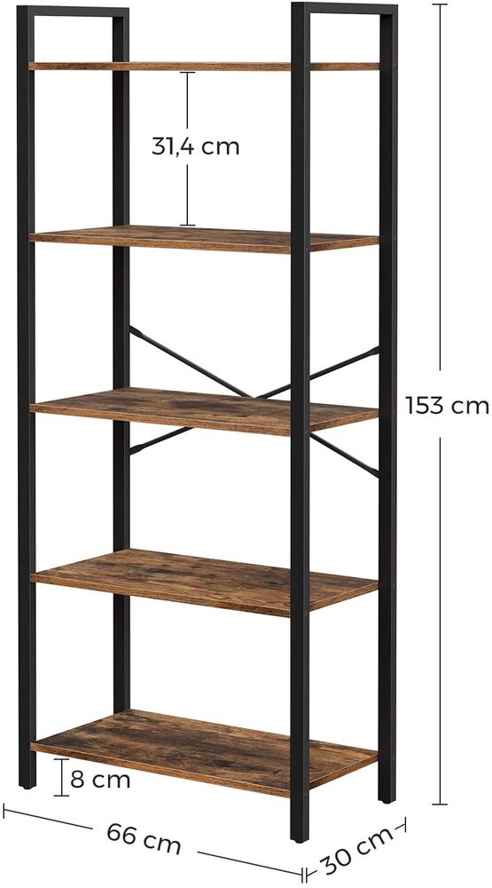 VASAGLE 5-Tier Storage Rack Bookshelf with Steel Frame Rustic Brown and Black - Cosy Abode