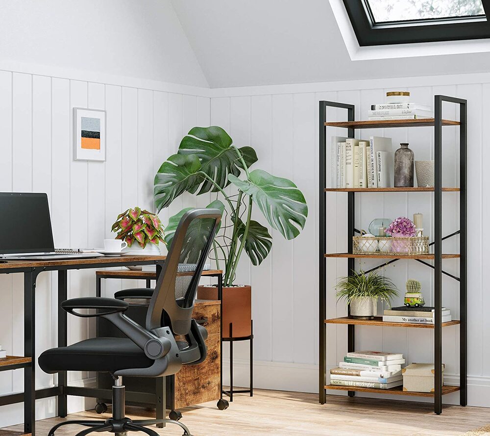 VASAGLE 5-Tier Storage Rack Bookshelf with Steel Frame Rustic Brown and Black - Cosy Abode