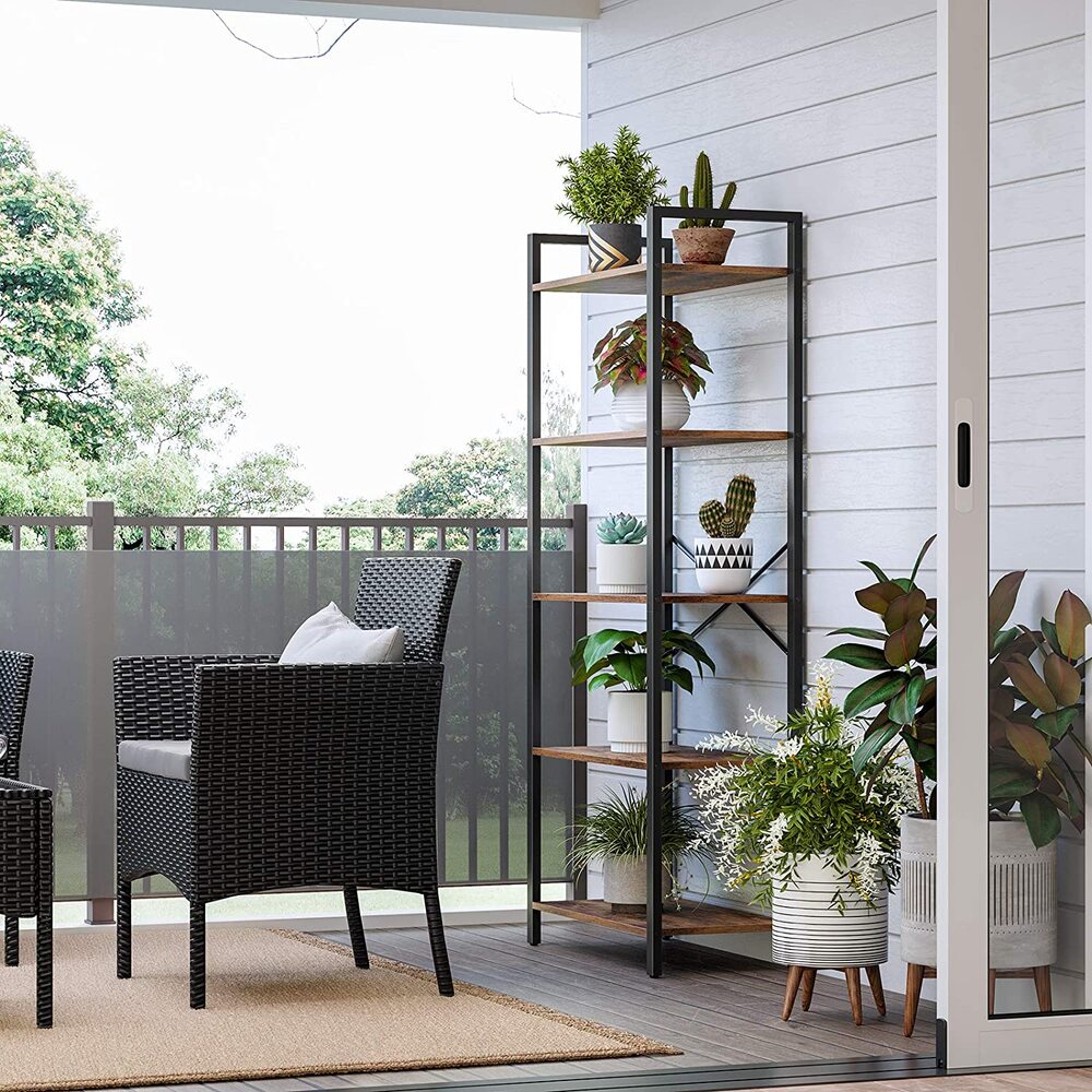 VASAGLE 5-Tier Storage Rack Bookshelf with Steel Frame Rustic Brown and Black - Cosy Abode