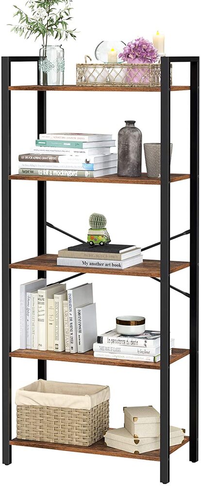 VASAGLE 5-Tier Storage Rack Bookshelf with Steel Frame Rustic Brown and Black - Cosy Abode