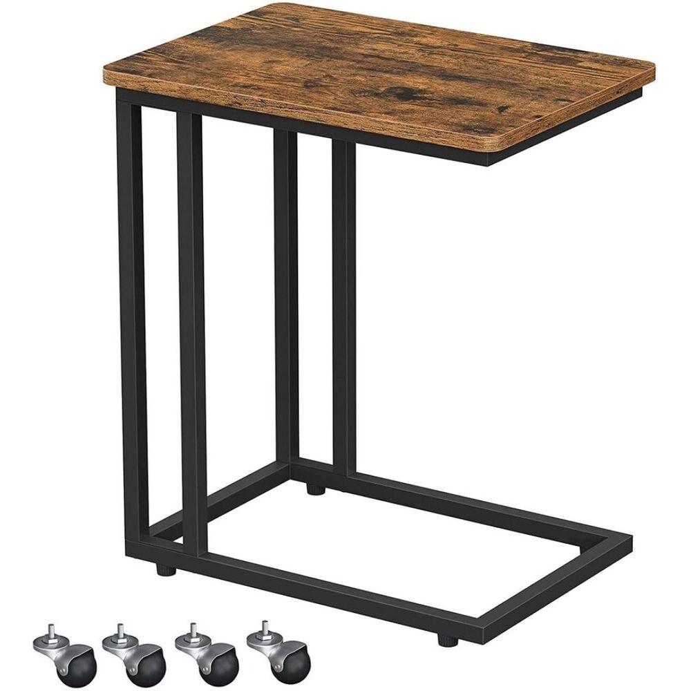 VASAGLE End Table Side Table Coffee Table with Steel Frame and Castors Rustic Brown and Black - Cosy Abode
