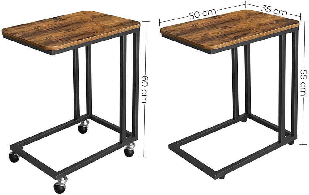 VASAGLE End Table Side Table Coffee Table with Steel Frame and Castors Rustic Brown and Black - Cosy Abode