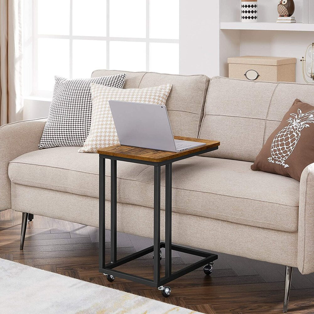 VASAGLE End Table Side Table Coffee Table with Steel Frame and Castors Rustic Brown and Black - Cosy Abode