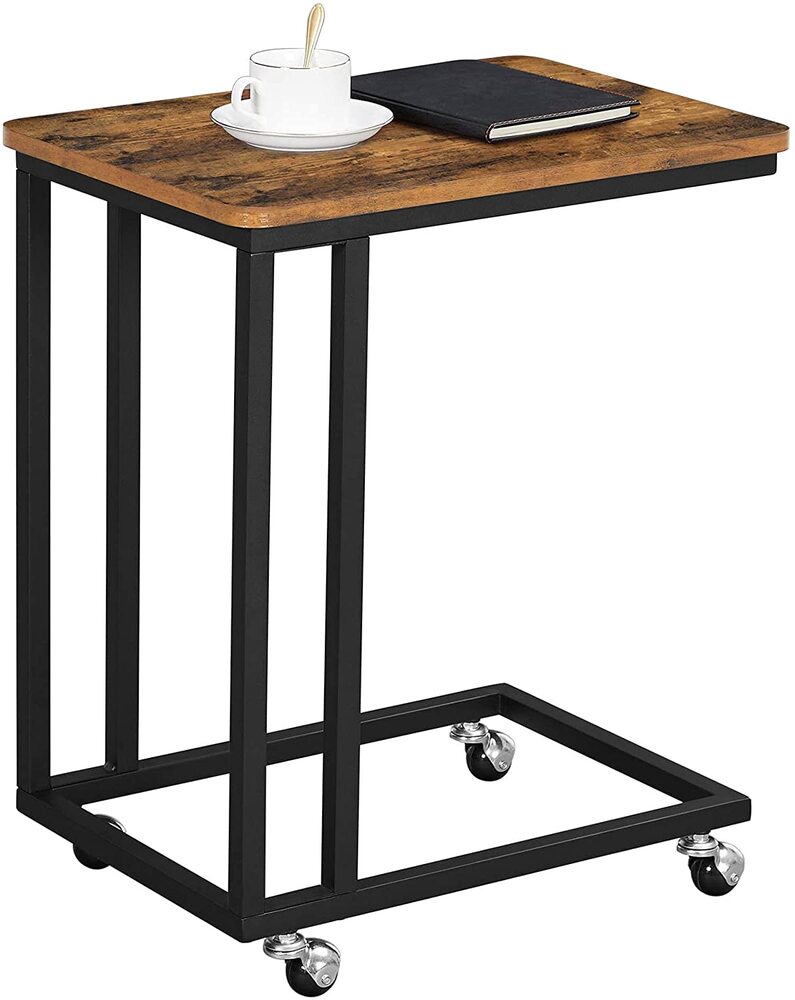 VASAGLE End Table Side Table Coffee Table with Steel Frame and Castors Rustic Brown and Black - Cosy Abode