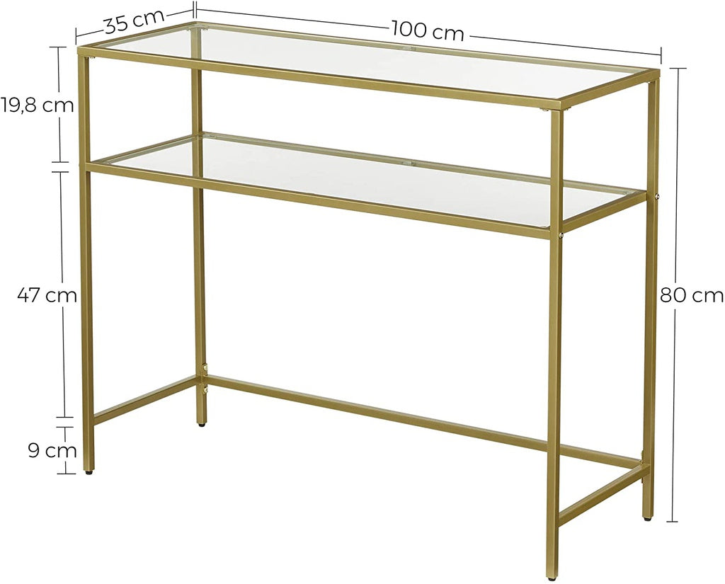 VASAGLE Console Table with Tempered Glass Gold Colour - Cosy Abode