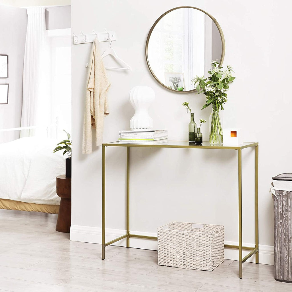 VASAGLE Console Table with Tempered Glass Golden - Cosy Abode